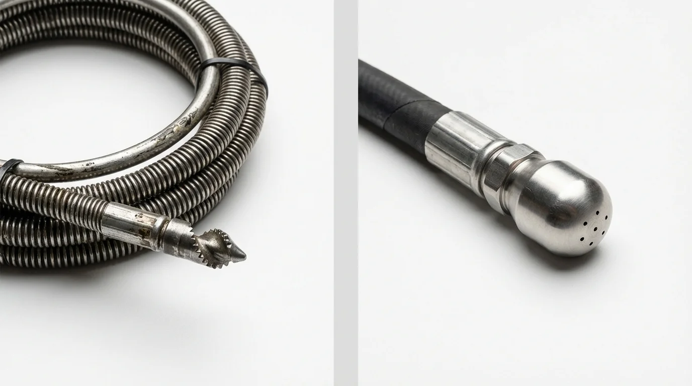 Drain snake cable and hydro jetting nozzle used for drain cleaning in Mayodan, NC