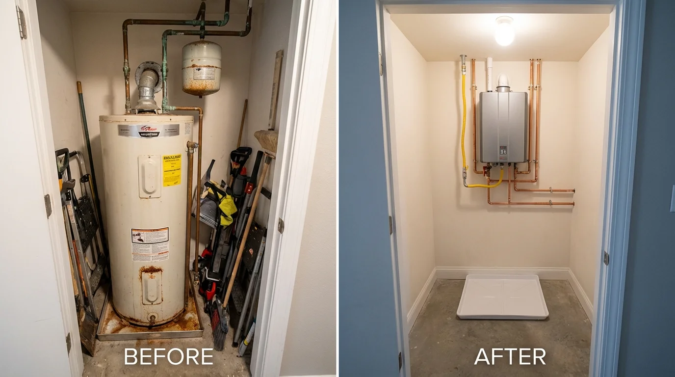 Tank water heater versus wall-mounted tankless unit comparison for Mayodan, NC homeowners