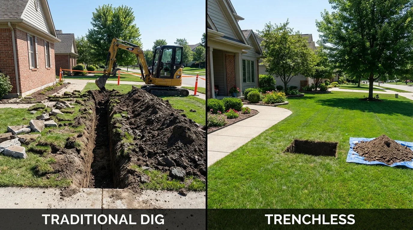 Trenchless sewer repair with minimal yard damage versus traditional excavation in Mayodan, NC